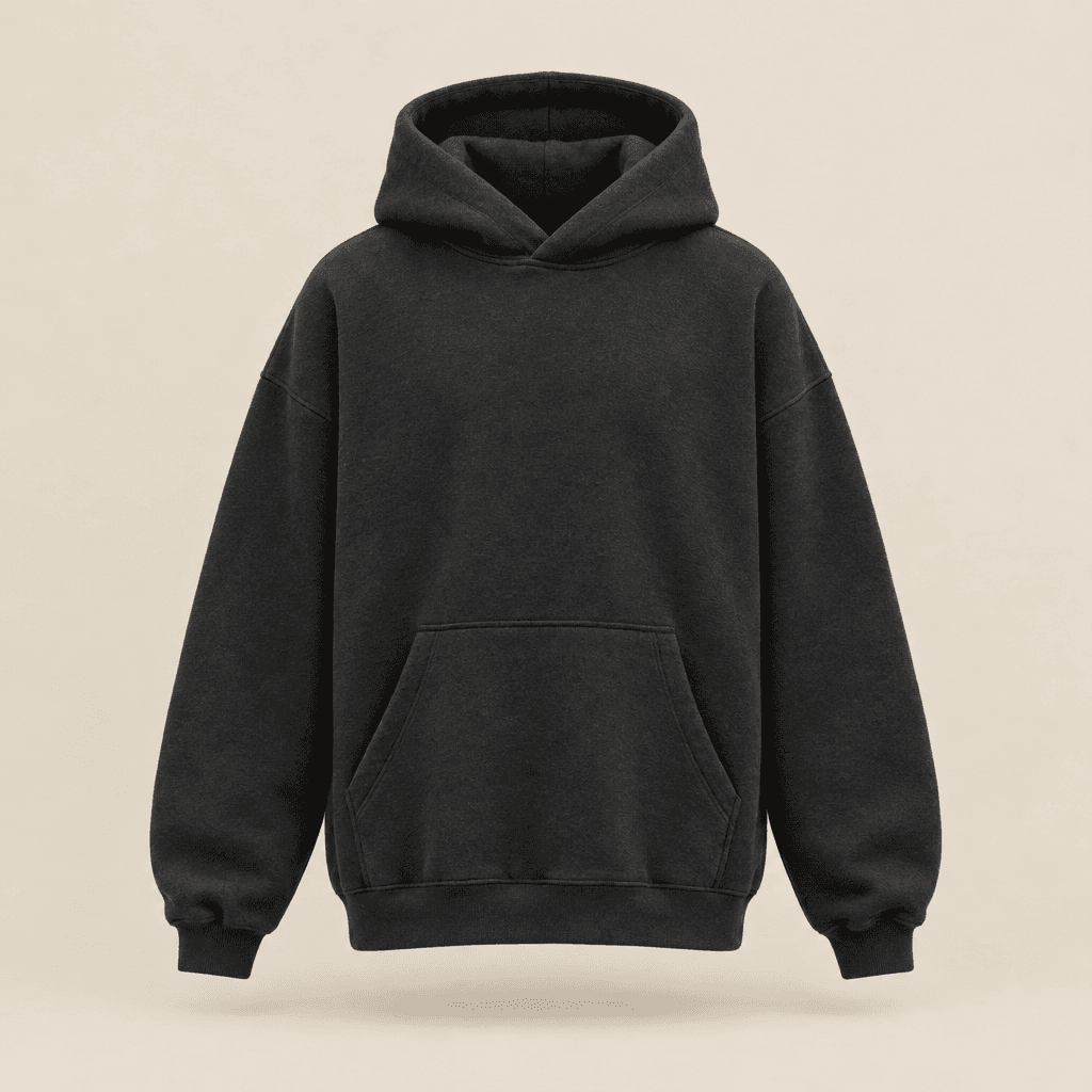 Blank oversized charcoal hoodie, shown before the print artwork is applied