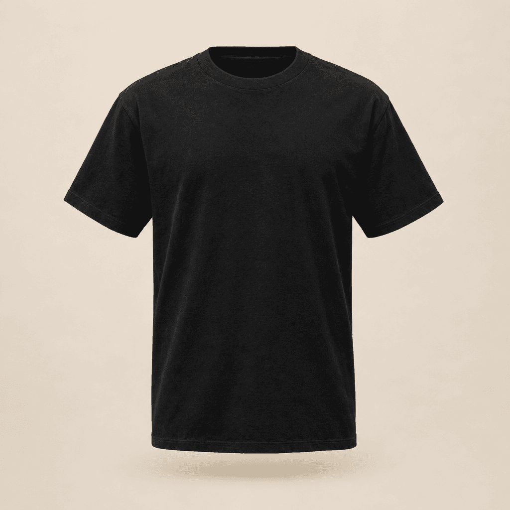 Blank heavyweight black T-shirt, shown before the print artwork is applied